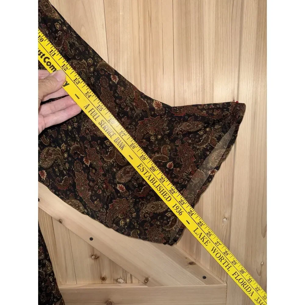 Free People Sheer Ruffle Brown Paisley Y2K Boho High Low Duster Cover Up Sz M/L